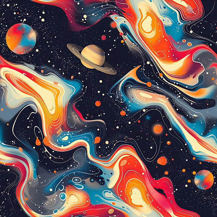 Space Featuring Vibrant Cosmic Nebulae and Detailed Starfield with Plan… seamless PBR texture preview