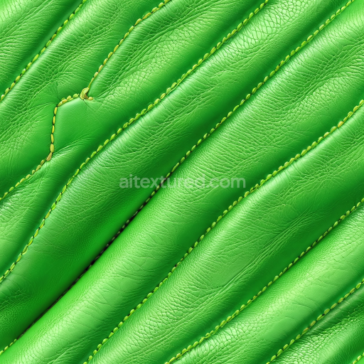 Seamless 3D bright green stitched leather PBR texture with padded grain surface