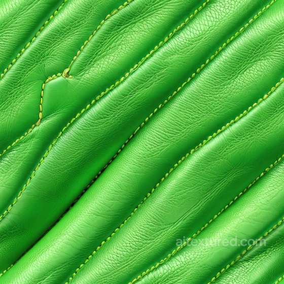 bright green stitched leather PBR texture with padded grain surface Leather texture preview