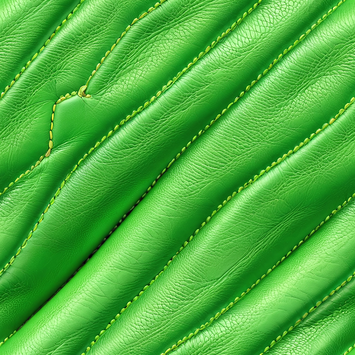 Bright Green Stitched Leather With Padded Grain Surface seamless PBR texture preview