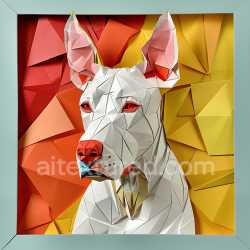 seamless Seamless 3D PBR Texture of Origami Style Dogo Argentino Dog with White, Red, and Yellow Geometric Patterns texture 8k free download PBR