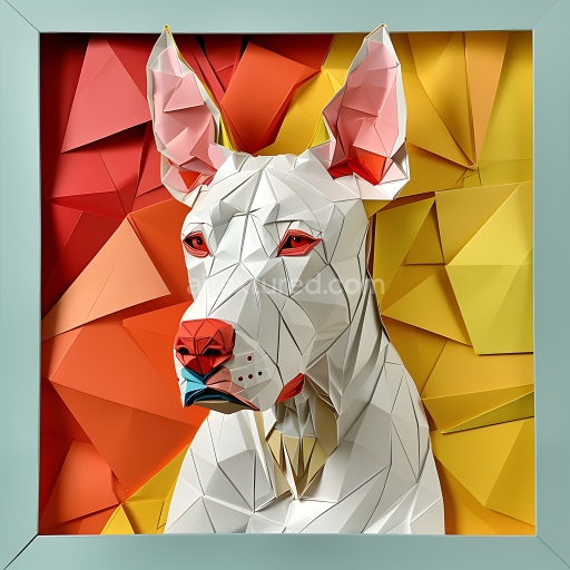 Preview — Seamless 3D PBR Texture of Origami Style Dogo Argentino Dog with White, Red, and Yellow Geometric Patterns