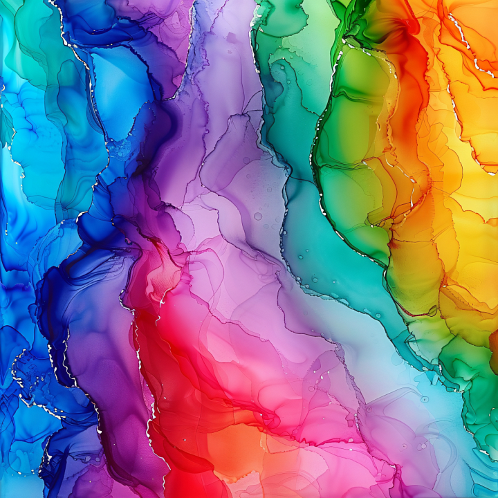 Alcohol Ink with Vibrant Rainbow Swirls and Layered Fluid Movement seamless PBR texture preview