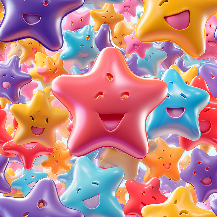 Inflated Colorful Star Shapes with Glossy Soft Surface seamless PBR texture preview