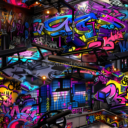 Seamless 3D PBR Texture Featuring Neon Vibrant Graffiti Art with Urban Style