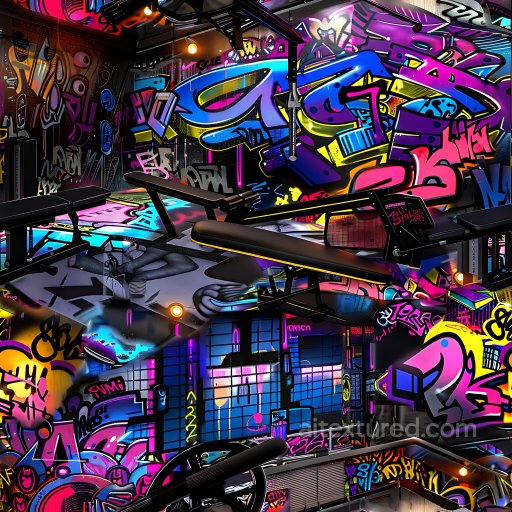 Seamless 3D PBR Texture Featuring Neon Vibrant Graffiti Art with Urban Style texture preview