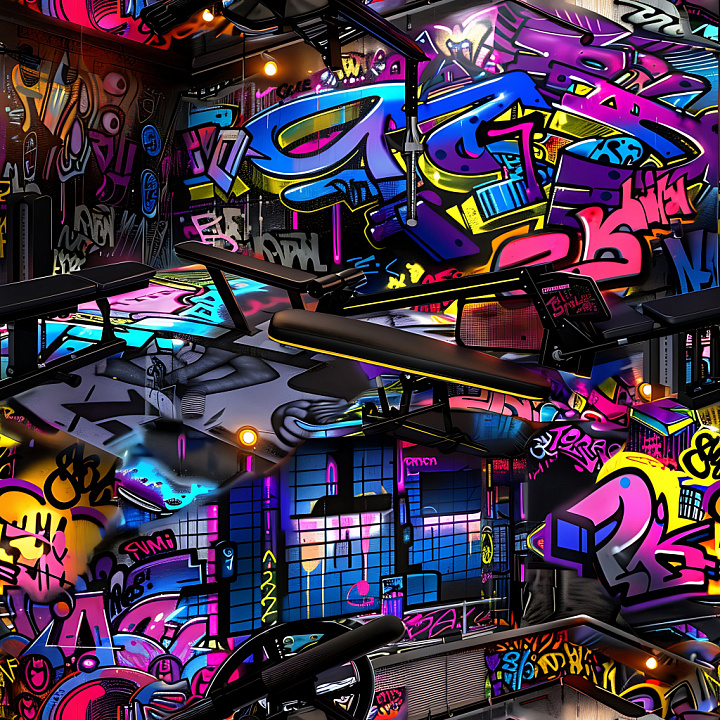 Featuring Neon Vibrant Graffiti Art with Urban Style seamless PBR texture preview