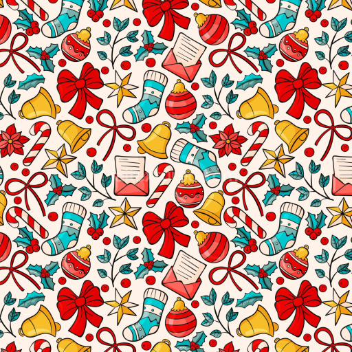 Seamless 3D PBR Christmas Holiday Pattern Texture with Festive Icons