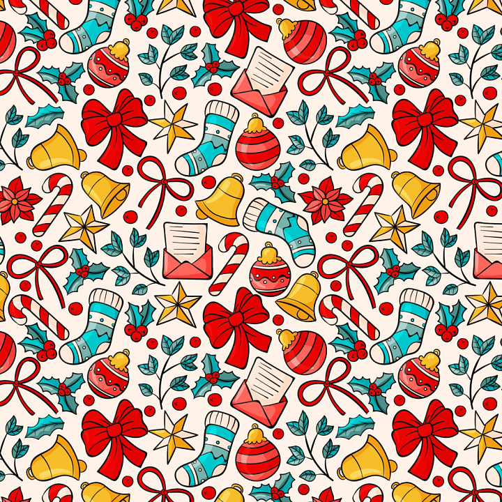 Christmas Holiday Pattern with Festive Icons seamless PBR texture preview