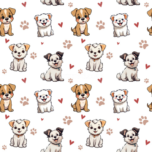 Pattern Bundle - Seamless 3D Cute Cartoon Dog Pattern PBR Texture with Hearts and Paw Prints texture preview
