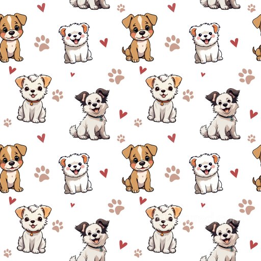Cute Cartoon Dog Pattern PBR Texture with Hearts and Paw Prints seamless Pattern Bundle PBR texture