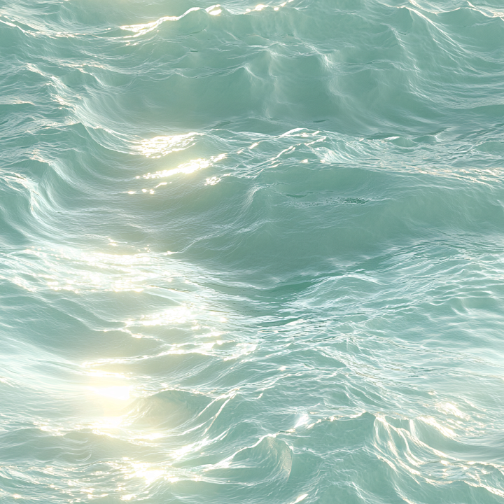 Water of Clean Ocean Surface with Gentle Waves and Sunlight Reflections seamless PBR texture preview