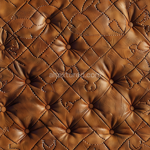 Seamless 3D Brown Quilted Leather PBR Texture Featuring Deep Buttoned Tufting and Intricate Stitching