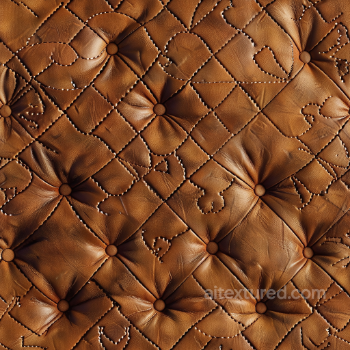 Brown Quilted Leather PBR Texture Featuring Deep Buttoned Tufting and Intricate Stitching seamless Leather PBR texture
