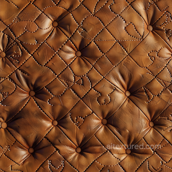 Brown Quilted Leather PBR Texture Featuring Deep Buttoned Tufting and Intricate Stitching Leather texture preview