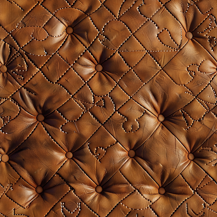 Brown Quilted Leather Featuring Deep Buttoned Tufting and Intricate Sti… seamless PBR texture preview