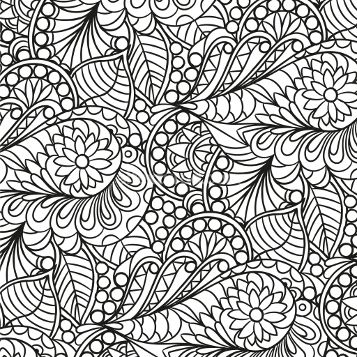 Seamless 3D PBR Texture with Intricate Black Floral Doodle Line Art