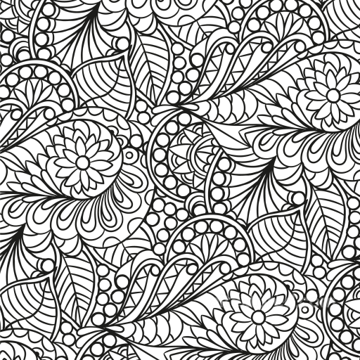 with Intricate Black Floral Doodle Line Art seamless White & Black PBR texture