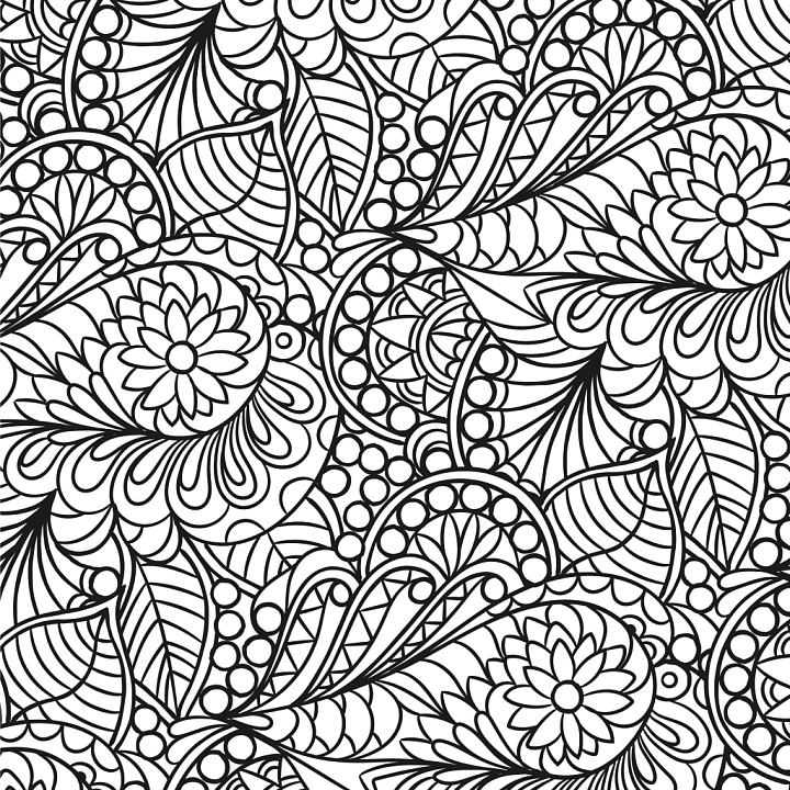 with Intricate Black Floral Doodle Line Art seamless PBR texture preview