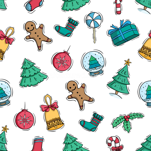 Seamless 3D PBR Christmas Pattern Digital Paper Texture with Festive Icons