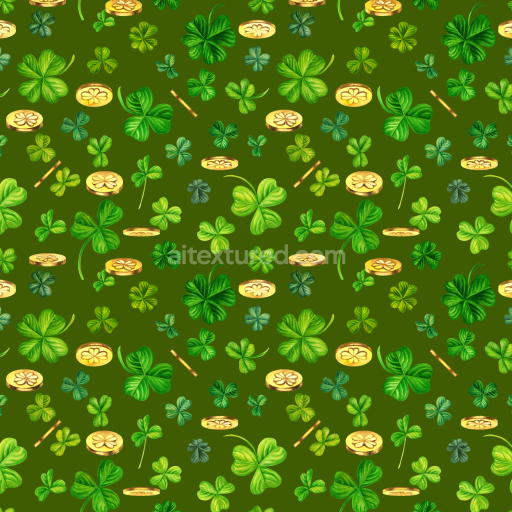 Seamless 3D PBR Texture of St Patrick's Shamrocks and Gold Coins