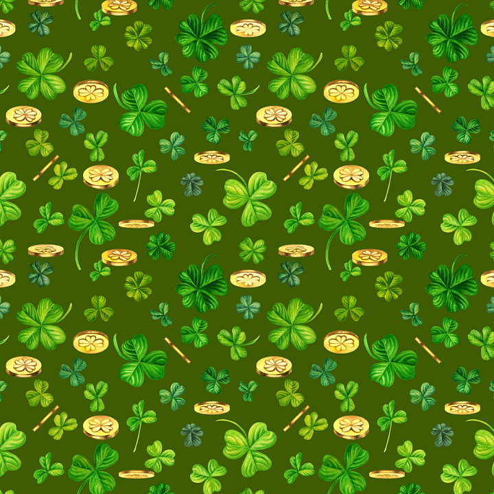 St Patrick Digital Paper Bundle of St Patrick's Shamrocks and Gold Coins seamless PBR texture preview