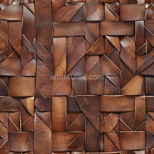 Seamless 3D Quilted Brown Leather Patchwork PBR Texture with Varied Grain and Wear