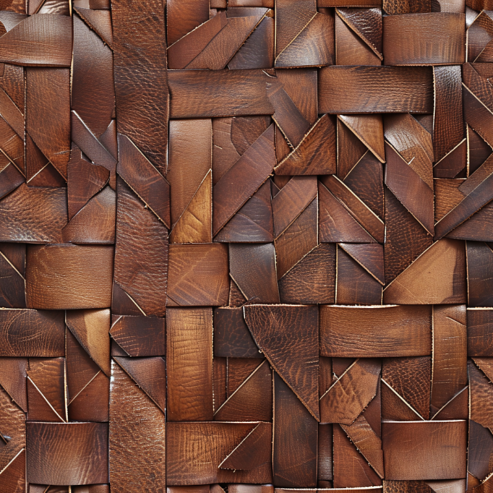 Quilted Brown Leather Patchwork with Varied Grain and Wear seamless PBR texture preview