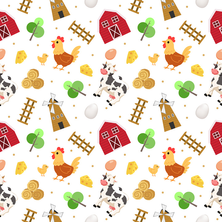Pattern Featuring Playful Farm Animals & Farm Elements seamless PBR texture preview