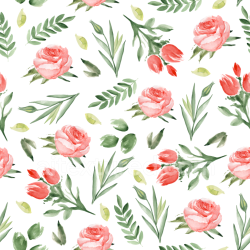 seamless Seamless 3D PBR Pink Flower Watercolor Pattern Texture with Roses and Leaves texture 8k free download PBR