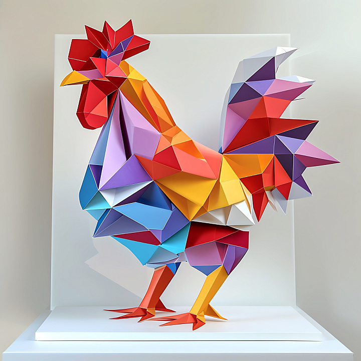 Origami Chicken Featuring Bold Geometric Color Blocks seamless PBR texture preview