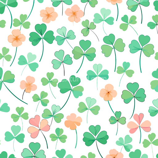 Seamless 3D PBR Texture of Stylized Clovers and Flowers Pattern