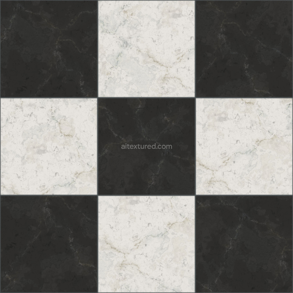 Seamless PBR tile texture with black and white marble design