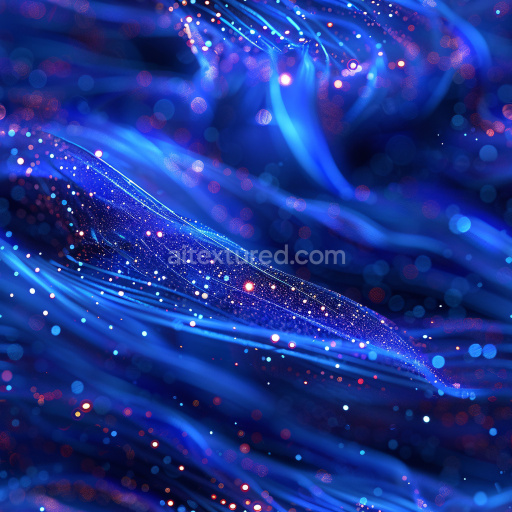 Seamless 3D PBR Texture Featuring Flowing Blue Glossy Surfaces and Luminous Particles