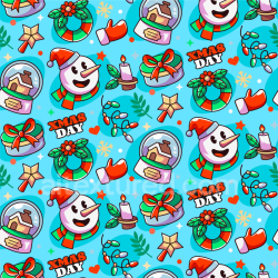 seamless Seamless 3D PBR Texture of Bright Christmas Digital Paper Pattern with Snowmen and Xmas Icons texture 8k free download PBR