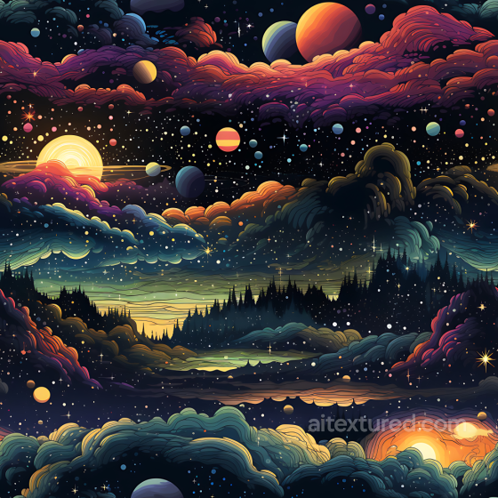 Space PBR Texture Featuring Vibrant Nebula Clouds and Cosmic Planets Star, space, planets texture preview