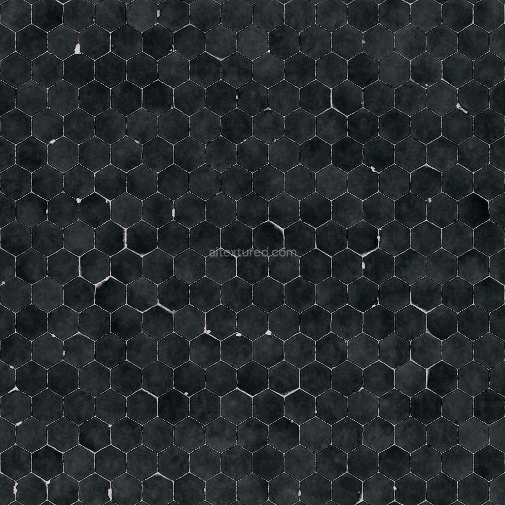 Seamless hexagonal dark tiles PBR texture