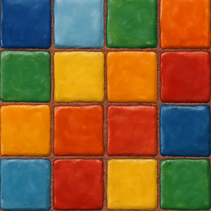Hand Painted Tiles Mosaic With Colorful Tiles And Glossy Finish seamless PBR texture preview