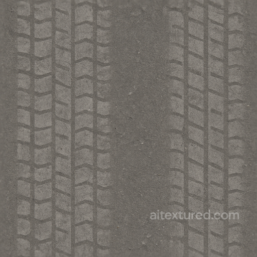 Road Tread Tire Track On Urban Street With Faded Tread And Asphalt Print seamless Tire prints PBR texture