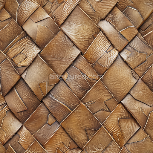 Seamless 3D Patchwork Brown Leather PBR Texture with Worn Grain and Stitched Panels