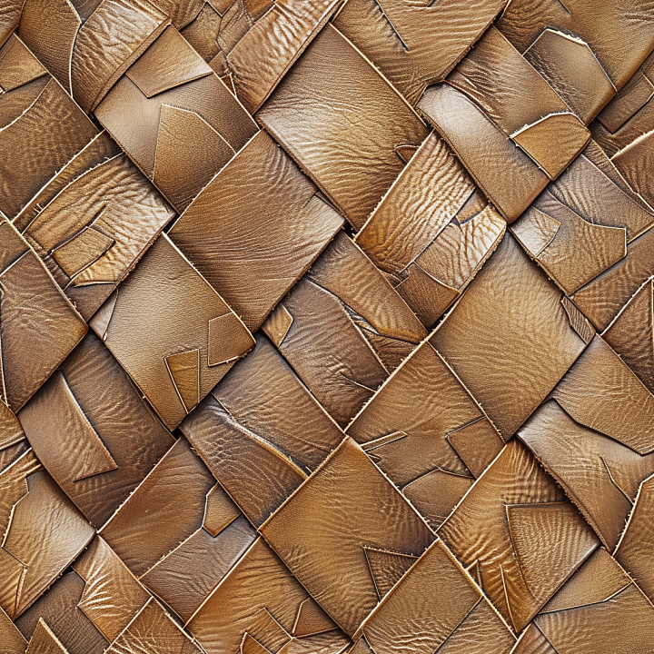 Patchwork Brown Leather with Worn Grain and Stitched Panels seamless PBR texture preview