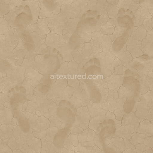 Seamless 8k PBR 3d Texture of Faded Human Footprints on Dry Clay