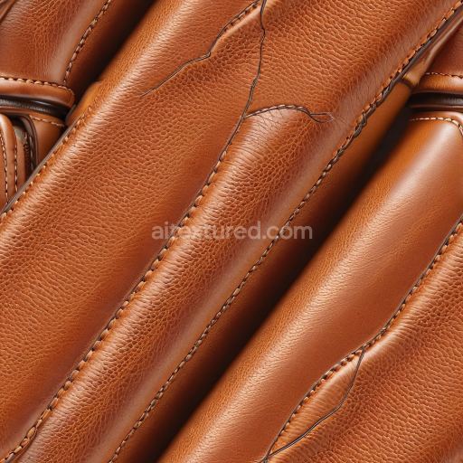 Seamless 3D Brown Pebbled Leather PBR Texture Featuring Prominent Stitching and Natural Grain