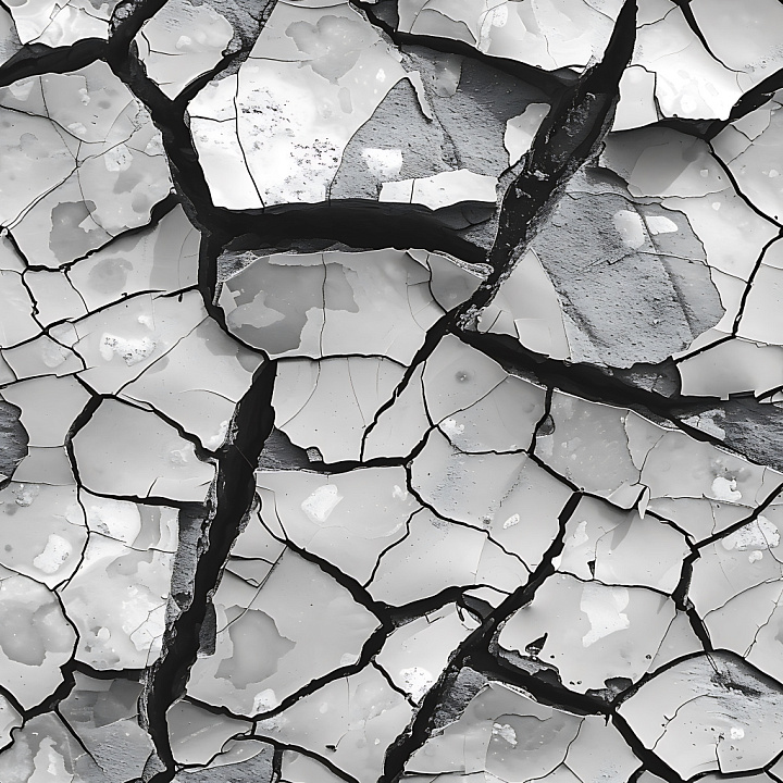 Cracked Paint with Jagged Fractures in Monochrome Shades seamless PBR texture preview