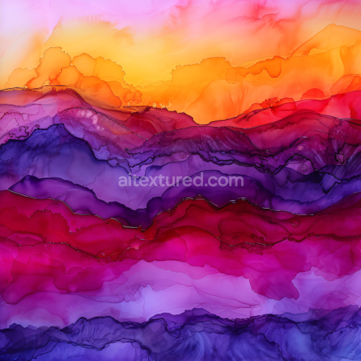 Seamless 3D Alcohol Ink PBR Texture Featuring Vibrant Sunset Waves and Fluid Color Layers