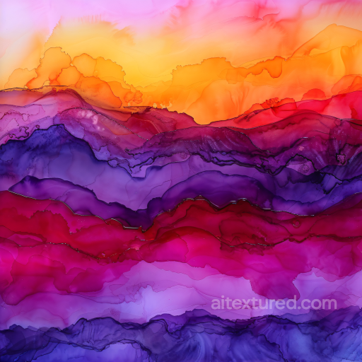 Alcohol Ink PBR Texture Featuring Vibrant Sunset Waves and Fluid Color Layers seamless Alcohol ink PBR texture