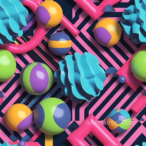 Inflated PBR Texture with Colorful Geometric Spheres & Tubular Shapes seamless Inflated PBR texture