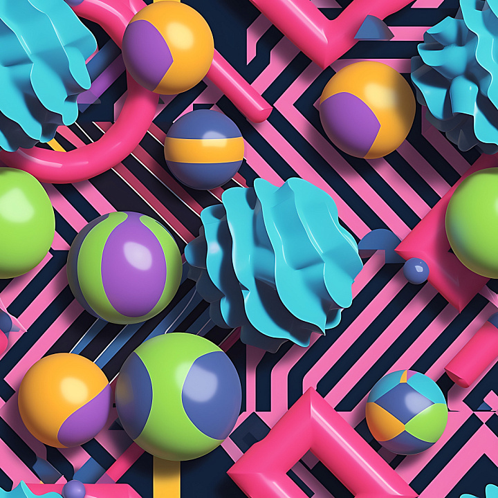 Inflated with Colorful Geometric Spheres & Tubular Shapes seamless PBR texture preview