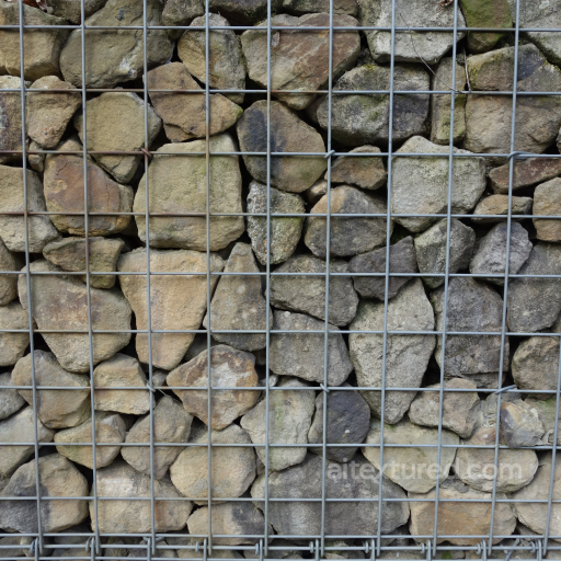 Stone Rock Gabion Wall Texture with Metal Wire Grid seamless Stone PBR texture