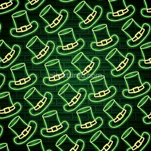 Seamless 3D PBR Texture Featuring Neon St Patrick Hats on Dark Brick